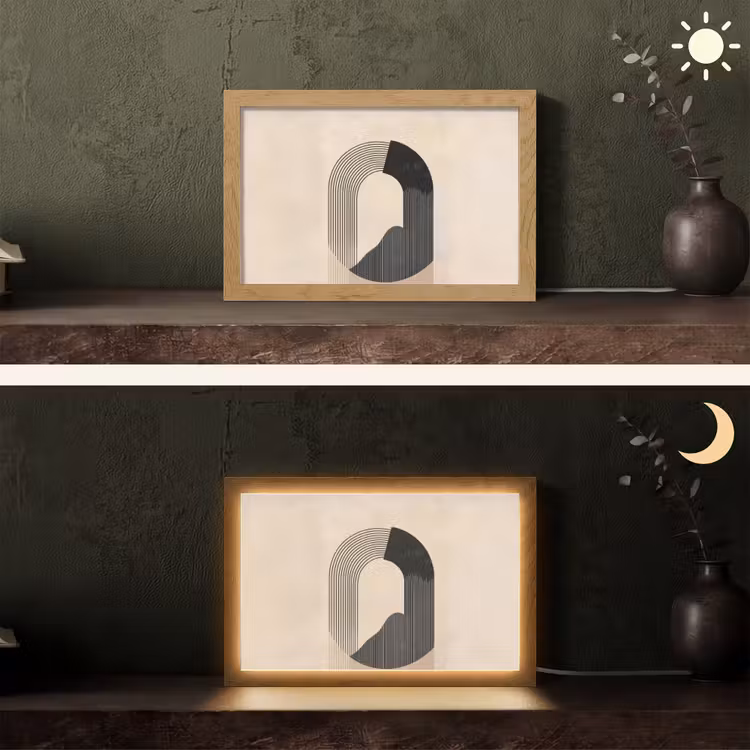 Grafisch gebogen motief - Beige Light Box met kabel (Tafellamp) klein -sfeer3