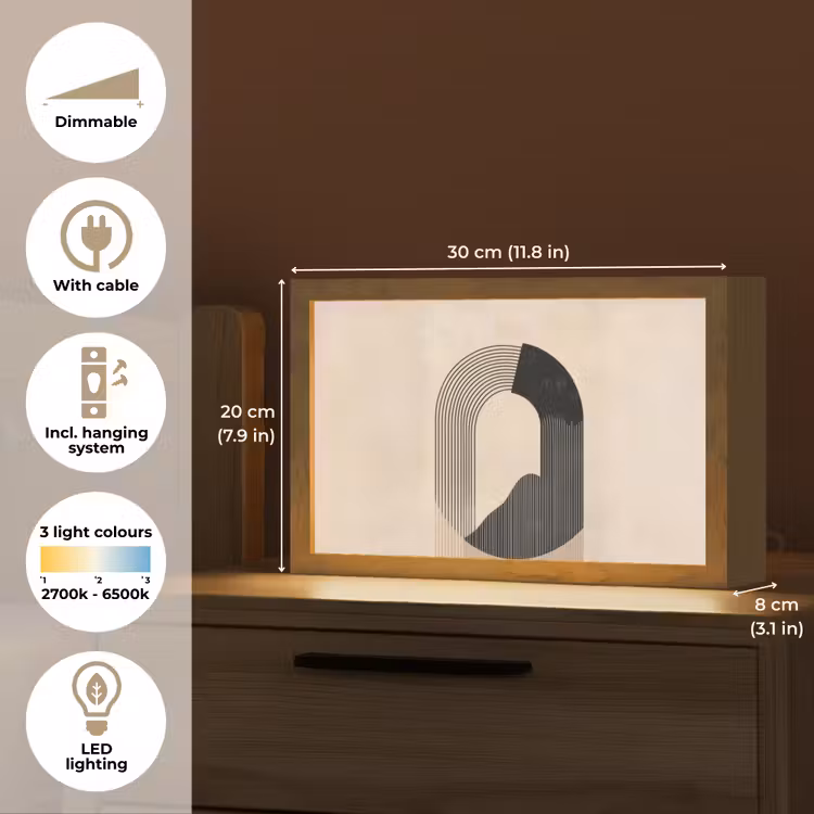 Grafisch gebogen motief - Beige Light Box met kabel (Tafellamp) klein -USP_EN