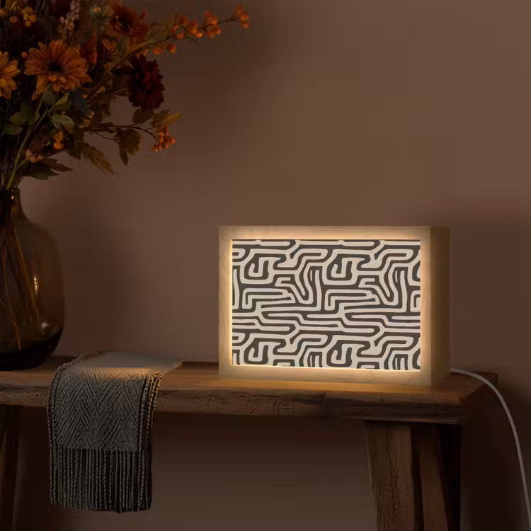 Grafisch - Lijnen - Zwart Light Box met kabel (Tafellamp) klein 924 -sfeer4