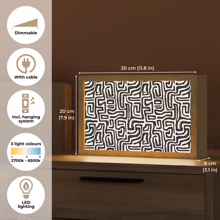 Grafisch - Lijnen - Zwart - Wit Light Box met kabel (Tafellamp) klein 924 -USP_EN