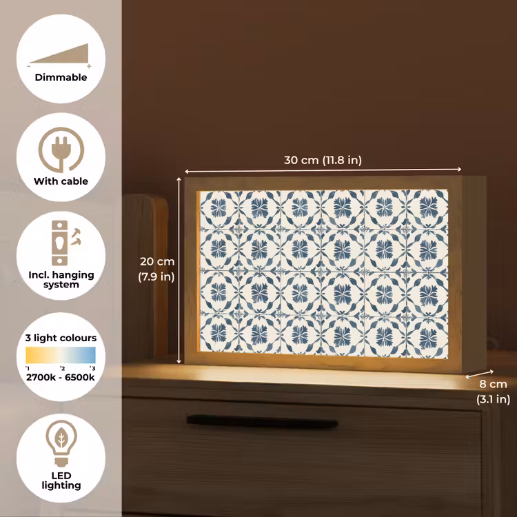 Grafisch - Tegel - Blauw Light Box met kabel (Tafellamp) klein 924 -USP_EN