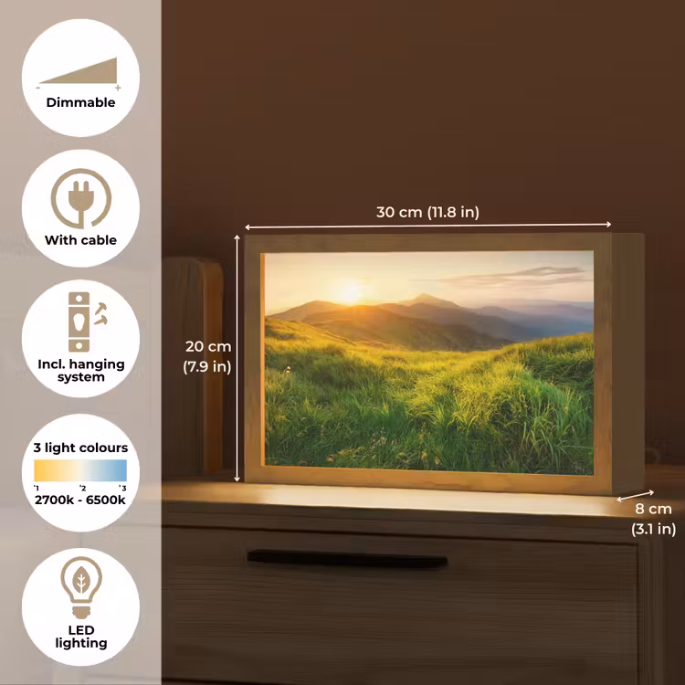 Gras - Heuvels - Zon - Natuur - Landschap Light Box met kabel (Tafellamp) klein -USP_EN