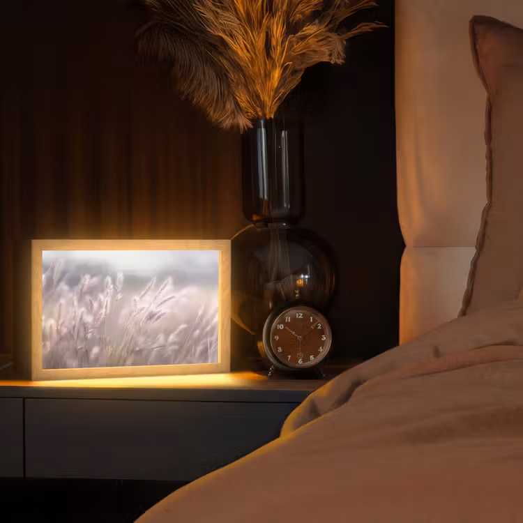 Graspluimen - Wind - Beige - Mistig Light Box met kabel (Tafellamp) klein -sfeer1