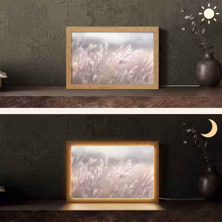 Graspluimen - Wind - Beige - Mistig Light Box met kabel (Tafellamp) klein -sfeer3
