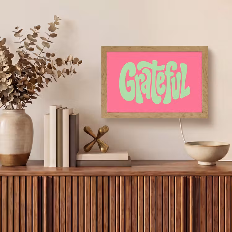 Grateful - Groen - Grafisch - Vloeiend Light Box met kabel (Tafellamp) klein -sfeer2