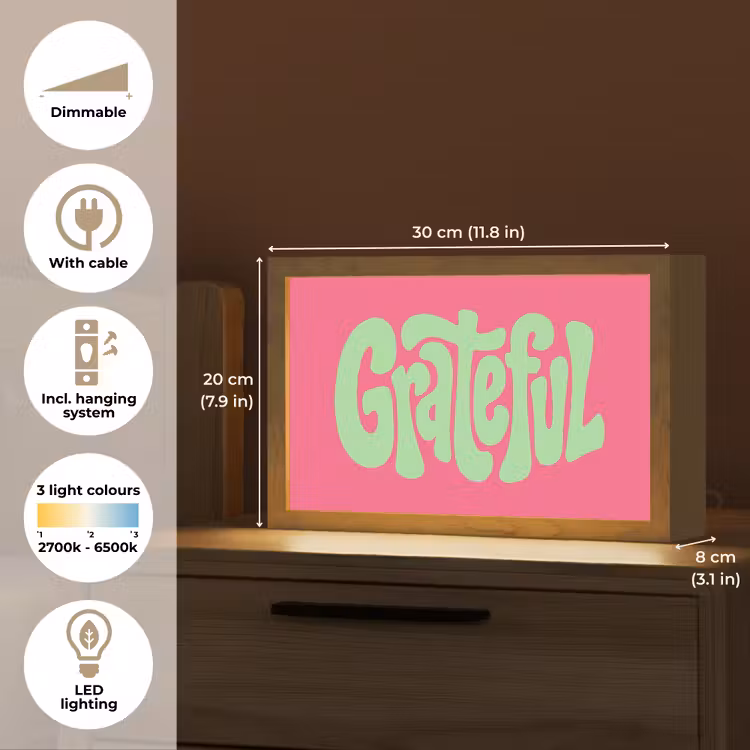 Grateful - Groen - Grafisch - Vloeiend Light Box met kabel (Tafellamp) klein -USP_EN