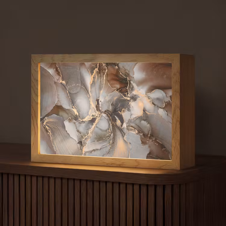Grijs - Goud - Marmer - Marmerlook Light Box met kabel (Tafellamp) klein -z3d_website