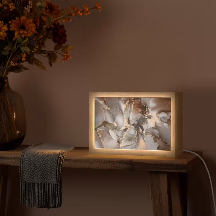 Grijs - Goud - Marmer - Marmerlook Light Box met kabel (Tafellamp) klein -sfeer4