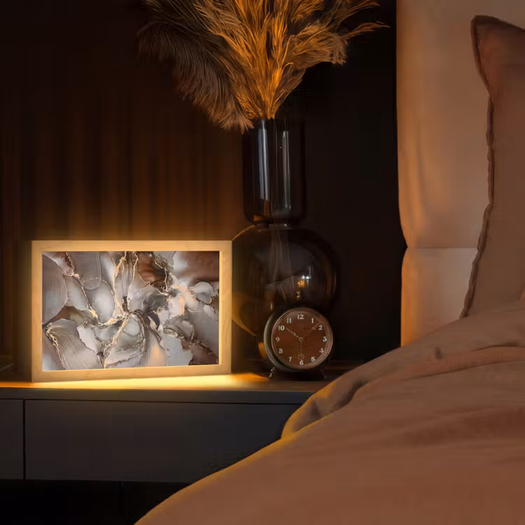 Grijs - Goud - Marmer - Marmerlook Light Box met kabel (Tafellamp) klein -sfeer1