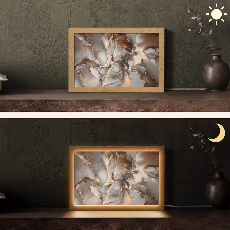 Grijs - Goud - Marmer - Marmerlook Light Box met kabel (Tafellamp) klein -sfeer3