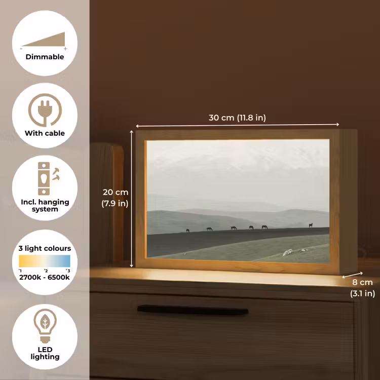 Grijs - Berg - Paarden Light Box met kabel (Tafellamp) klein -USP_EN