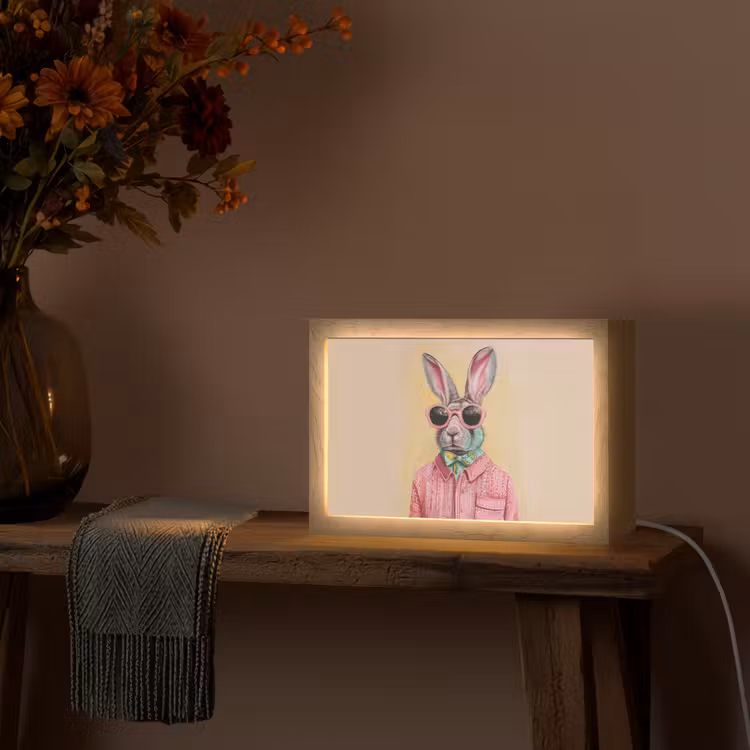 Grijs - Konijn - Blouse - Strik Light Box met kabel (Tafellamp) klein -sfeer4