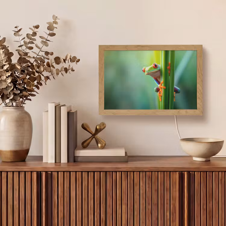 Groene kikker - Nieuwsgierig - Gras Light Box met kabel (Tafellamp) klein -sfeer2