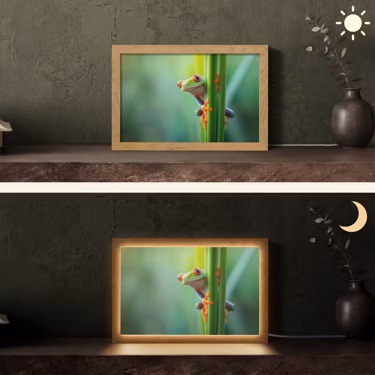 Groene kikker - Nieuwsgierig - Gras Light Box met kabel (Tafellamp) klein -sfeer3