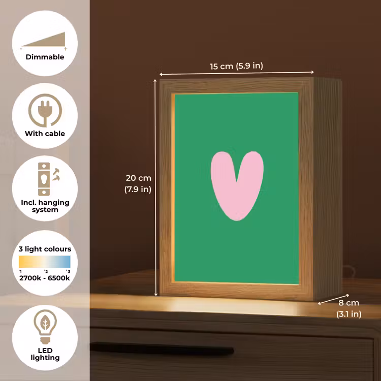 Groen - Hart - Minimalistisch - Valentijn Light Box met kabel (Tafellamp) klein -USP_EN