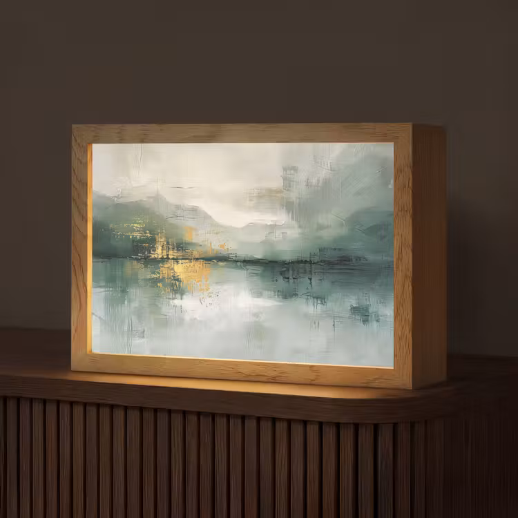 Groen - Modern - Abstract - Goud Light Box met kabel (Tafellamp) klein -z3d_website