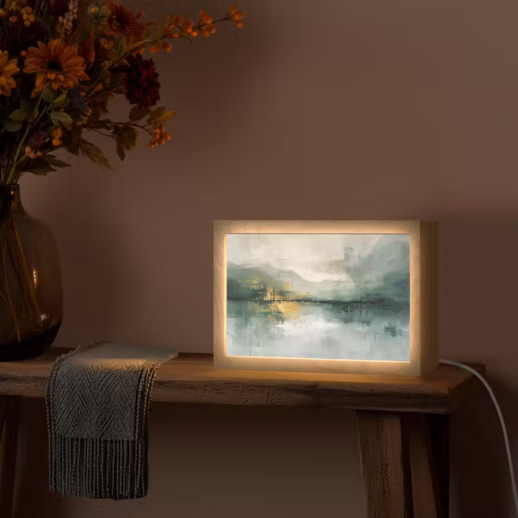 Groen - Modern - Abstract - Goud Light Box met kabel (Tafellamp) klein -sfeer4