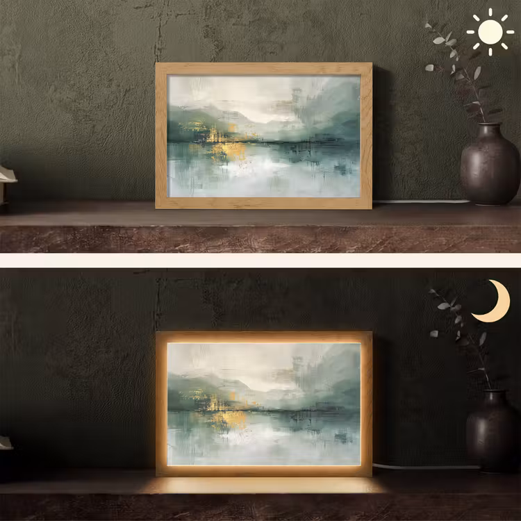 Groen - Modern - Abstract - Goud Light Box met kabel (Tafellamp) klein -sfeer3
