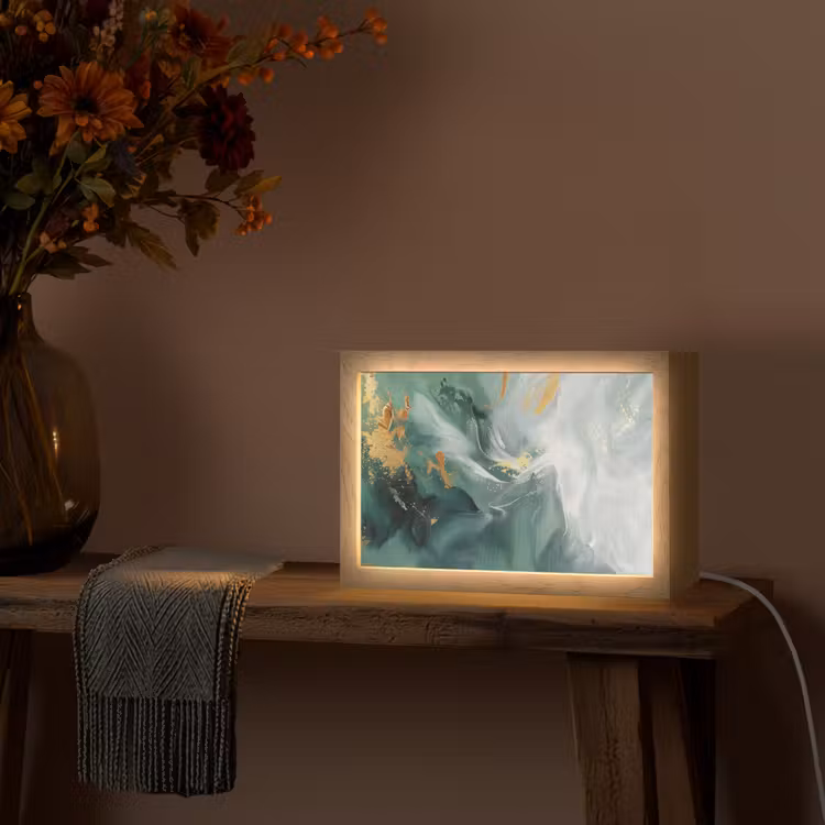 Groen - Modern - Marmer - Abstract Light Box met kabel (Tafellamp) klein -sfeer4