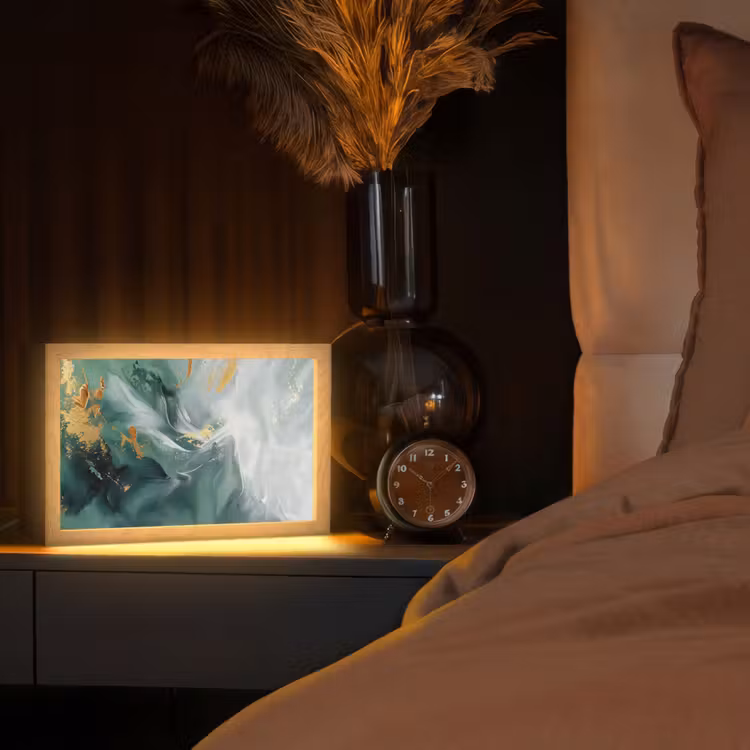 Groen - Modern - Marmer - Abstract Light Box met kabel (Tafellamp) klein -sfeer1