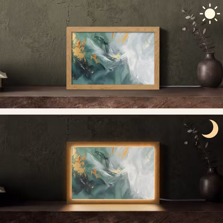 Groen - Modern - Marmer - Abstract Light Box met kabel (Tafellamp) klein -sfeer3