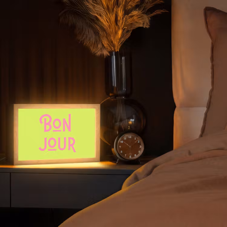Groen - Roze bonjour - art-deco Light Box met kabel (Tafellamp) klein -sfeer1