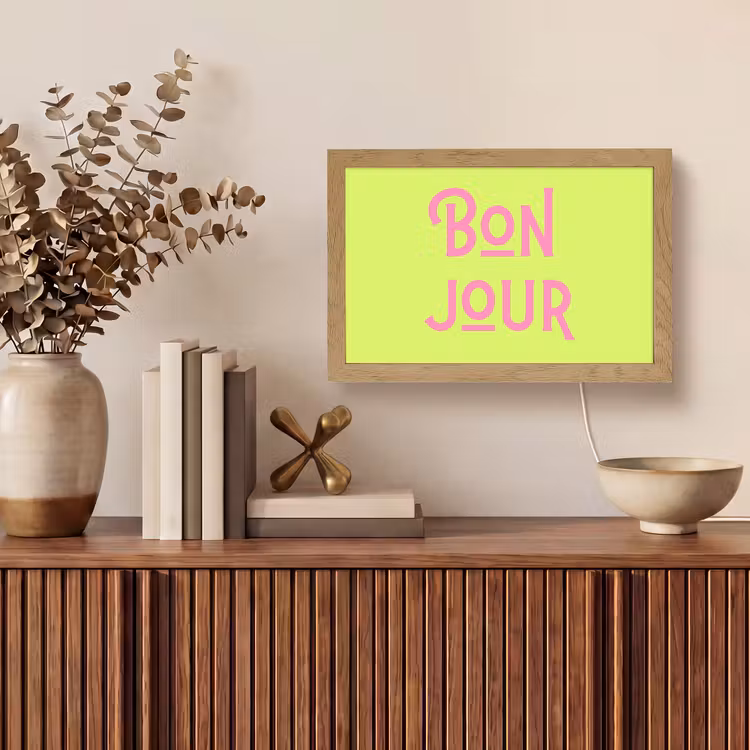 Groen - Roze bonjour - art-deco Light Box met kabel (Tafellamp) klein -sfeer2