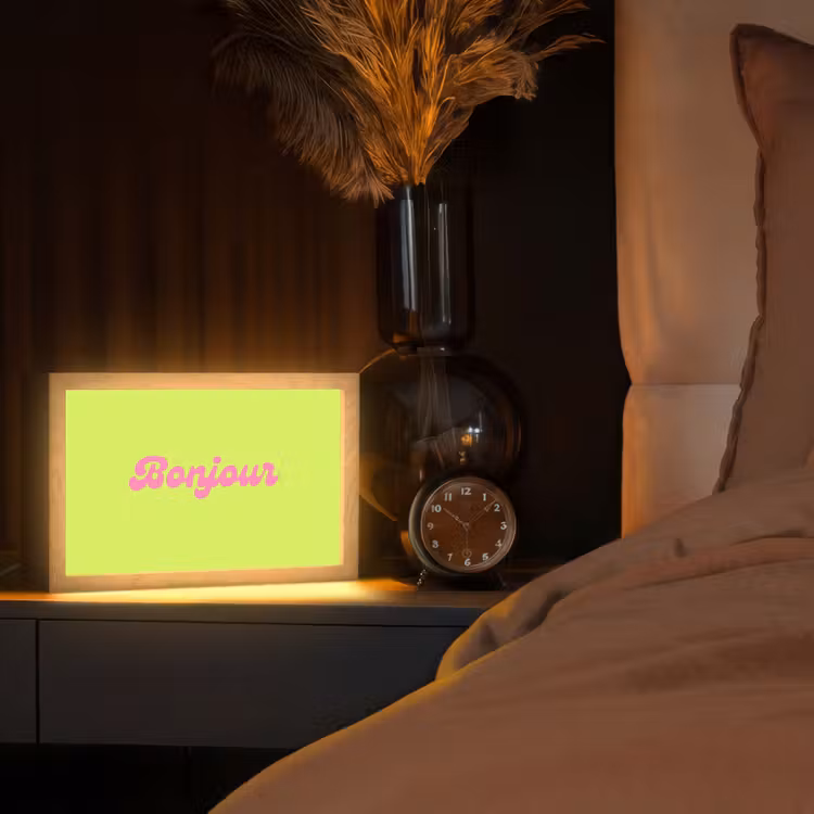 Groen - Roze bonjour - Retro Light Box met kabel (Tafellamp) klein -sfeer1