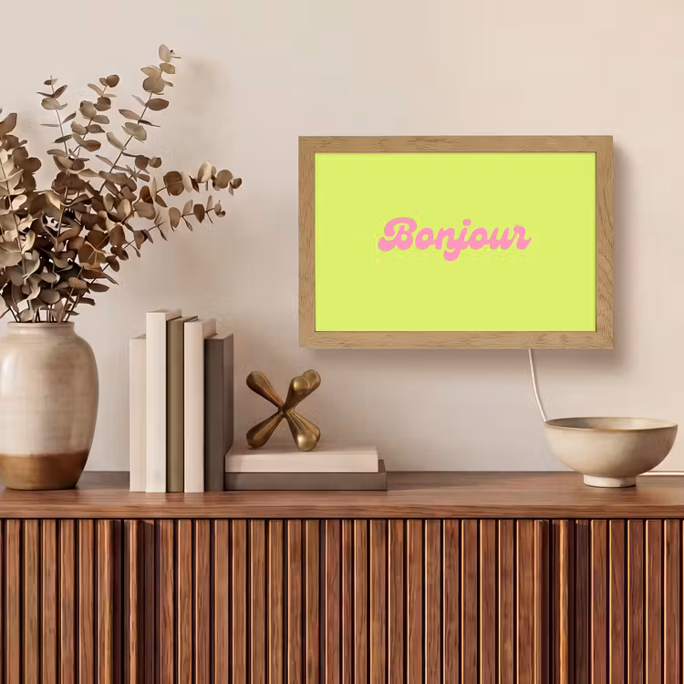 Groen - Roze bonjour - Retro Light Box met kabel (Tafellamp) klein -sfeer2
