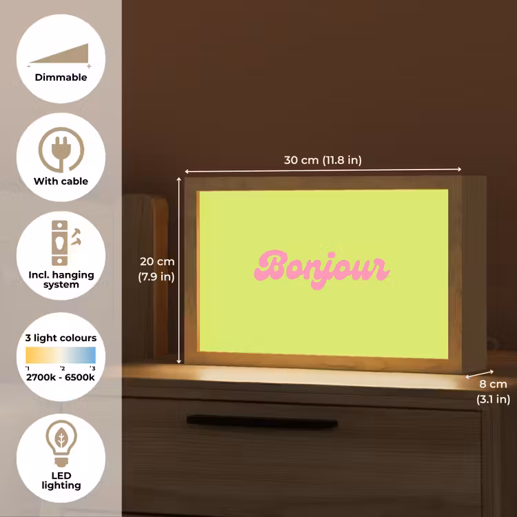 Groen - Roze bonjour - Retro Light Box met kabel (Tafellamp) klein -USP_EN