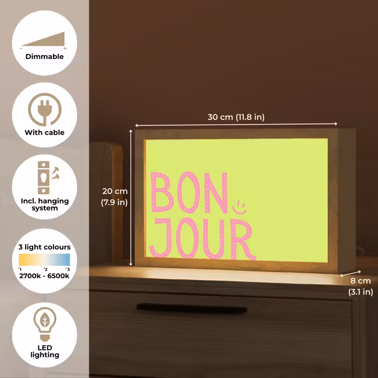Groen - Smiley - Bonjour - Roze Light Box met kabel (Tafellamp) klein -USP_EN