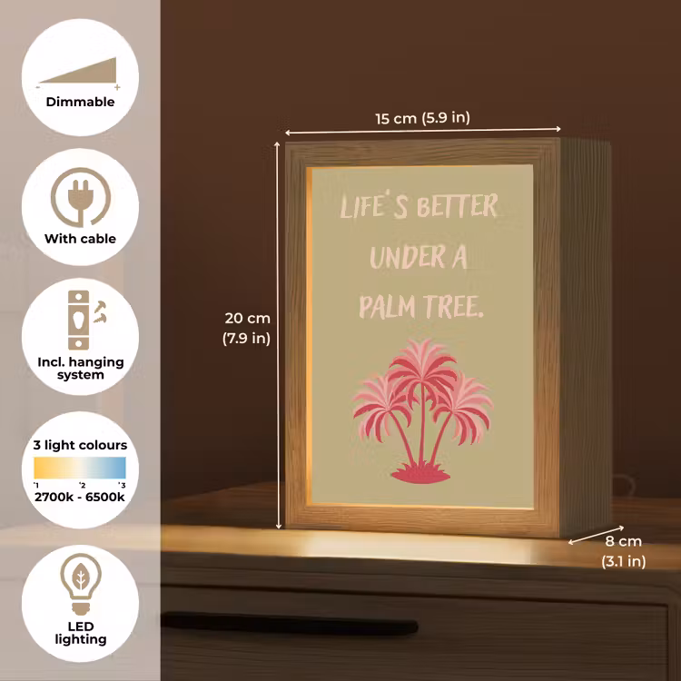 Groen - Zomer - Quote - Palmboom Light Box met kabel (Tafellamp) klein -USP_EN