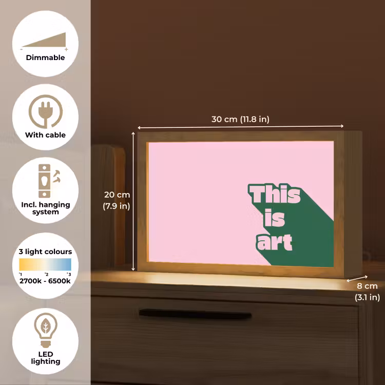 Groen - Teskt - This is art - Roze Light Box met kabel (Tafellamp) klein -USP_EN