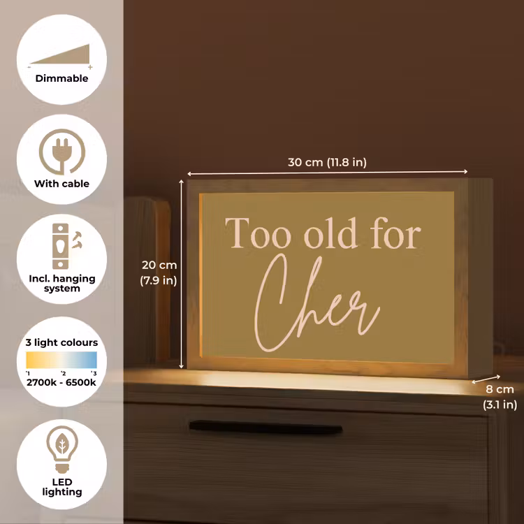 Groen - Too old for cher - Roze Light Box met kabel (Tafellamp) klein -USP_EN