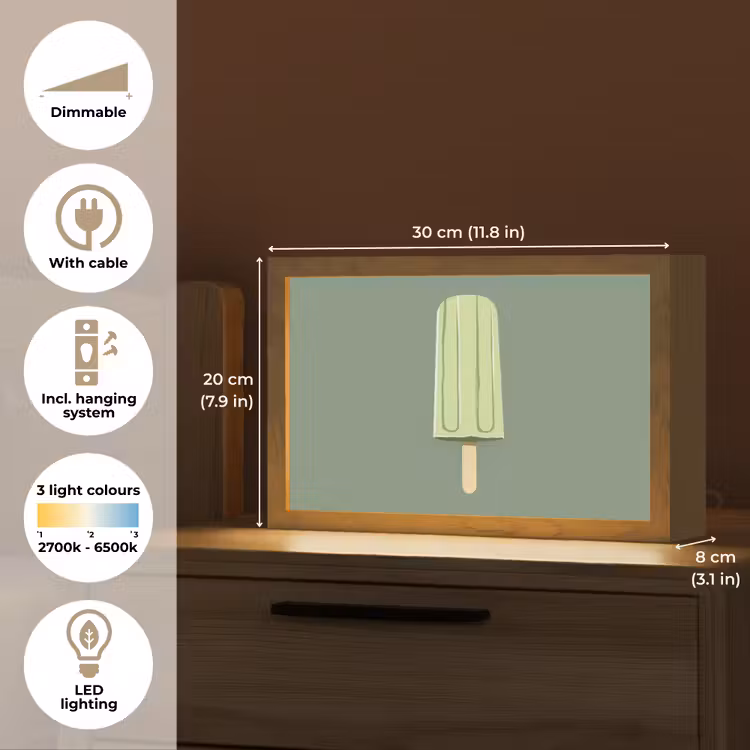 Groen - Waterijsje - Stokje - Illustratie Light Box met kabel (Tafellamp) klein -USP_EN