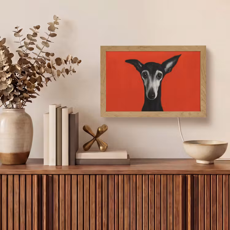 Windhond - Minimalistisch - Rood Light Box met kabel (Tafellamp) klein -sfeer2