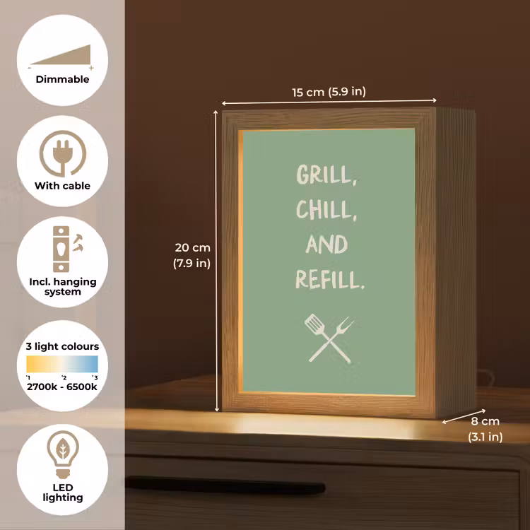 Grill - Groen - Zomer - Quote Light Box met kabel (Tafellamp) klein -USP_EN