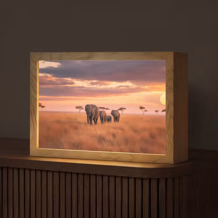 Groep olifanten - Open vlakte - Zon Light Box met kabel (Tafellamp) klein -z3d_website