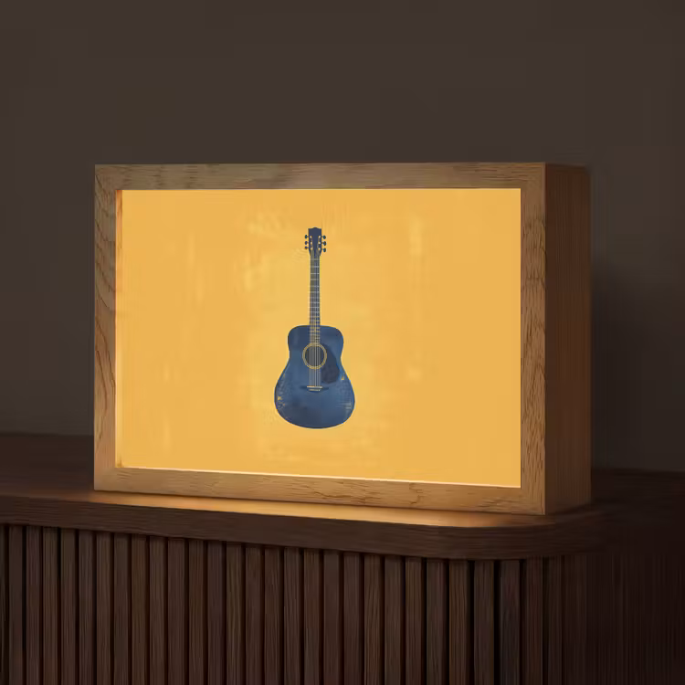 Gitaar - Akoestisch - Geel - Minimalistisch Light Box met kabel (Tafellamp) klein -z3d_website