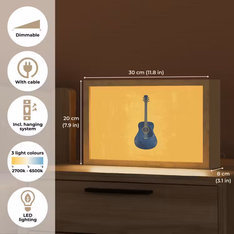 Gitaar - Akoestisch - Geel - Minimalistisch Light Box met kabel (Tafellamp) klein -USP_EN