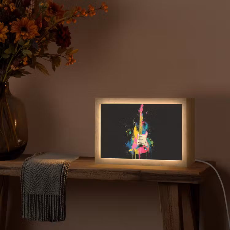 Gitaar - Kleurrijk - Verf Light Box met kabel (Tafellamp) klein -sfeer4