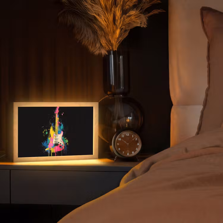 Gitaar - Kleurrijk - Verf Light Box met kabel (Tafellamp) klein -sfeer1
