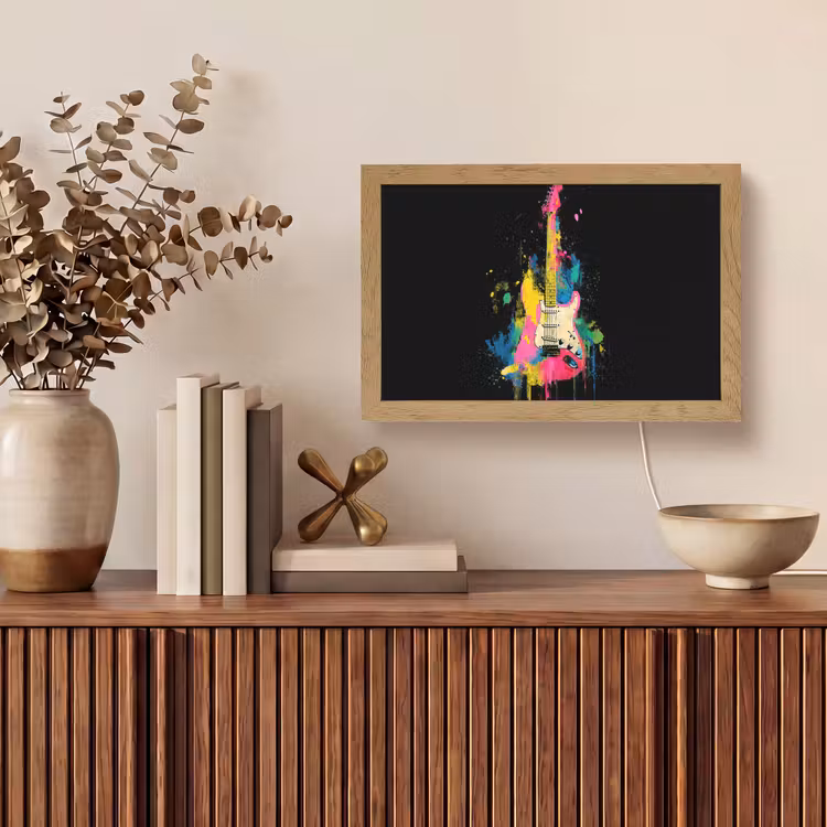Gitaar - Kleurrijk - Verf Light Box met kabel (Tafellamp) klein -sfeer2