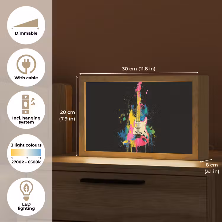 Gitaar - Kleurrijk - Verf Light Box met kabel (Tafellamp) klein -USP_EN