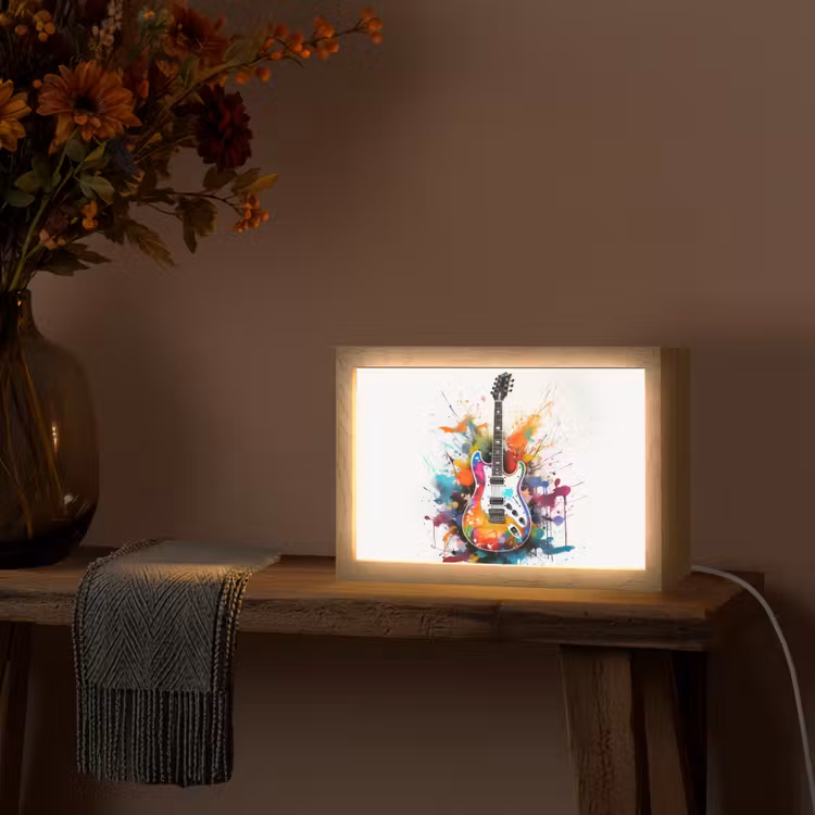 Gitaar - Graffiti - Muziek - Wit Light Box met kabel (Tafellamp) klein -sfeer4