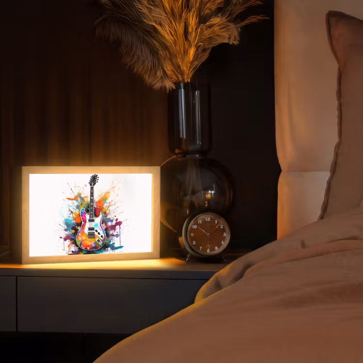 Gitaar - Graffiti - Muziek - Wit Light Box met kabel (Tafellamp) klein -sfeer1