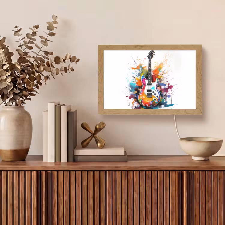 Gitaar - Graffiti - Muziek - Wit Light Box met kabel (Tafellamp) klein -sfeer2