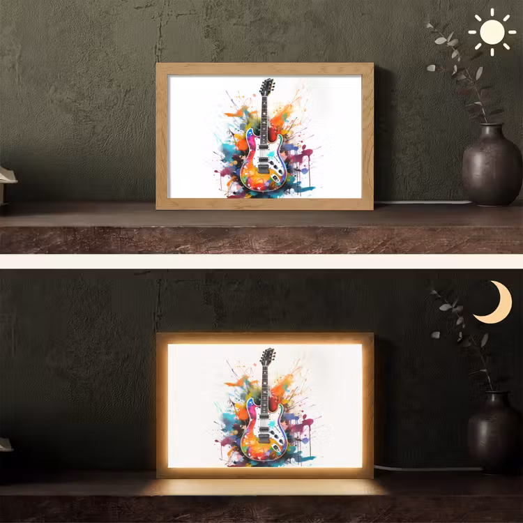 Gitaar - Graffiti - Muziek - Wit Light Box met kabel (Tafellamp) klein -sfeer3