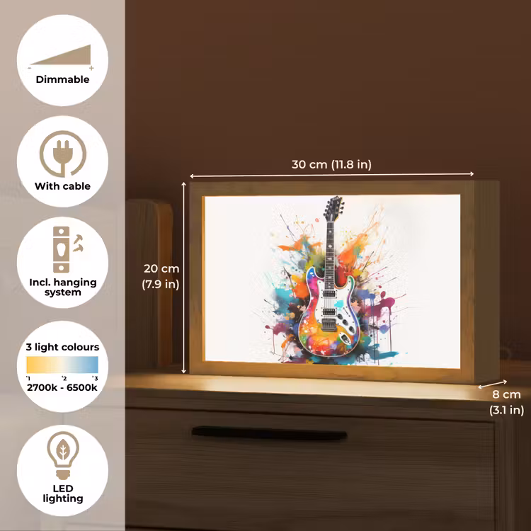 Gitaar - Graffiti - Muziek - Wit Light Box met kabel (Tafellamp) klein -USP_EN