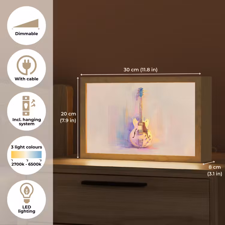 Gitaar - Pastel - Schilderachtig Light Box met kabel (Tafellamp) klein -USP_EN